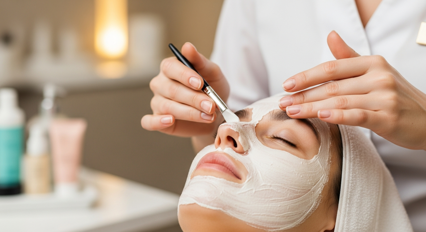 Femme souriante recevant un soin du visage relaxant dans un institut de beauté à Nice